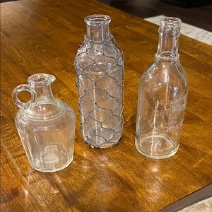 Set of Three Clear Glass Bottles